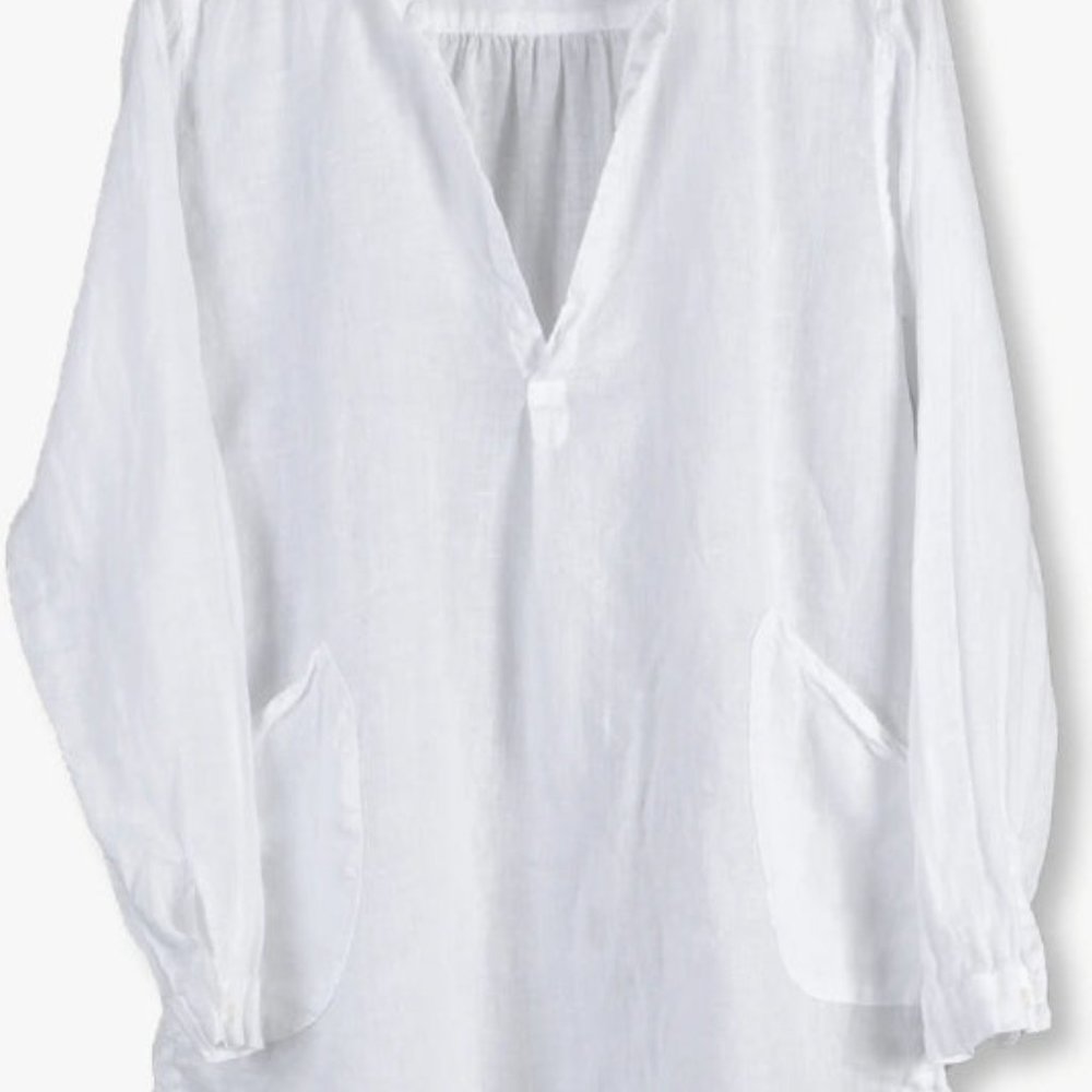 CP SHADES S Teton Tunic White Cotton Voile Pockets Lagenlook ~Like new